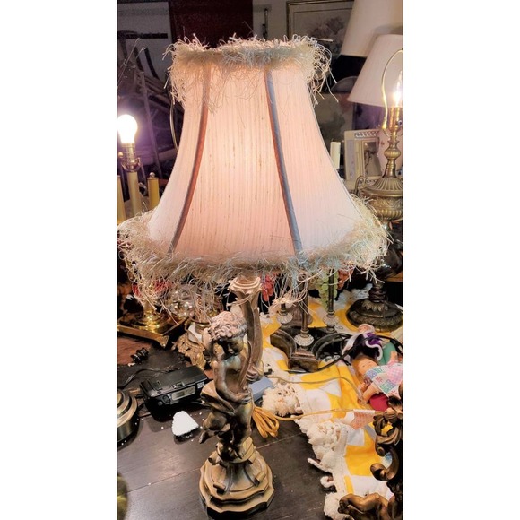 Beaux Arts Regency Cast Vintage Cherub Table Lamp - Picture 6 of 7